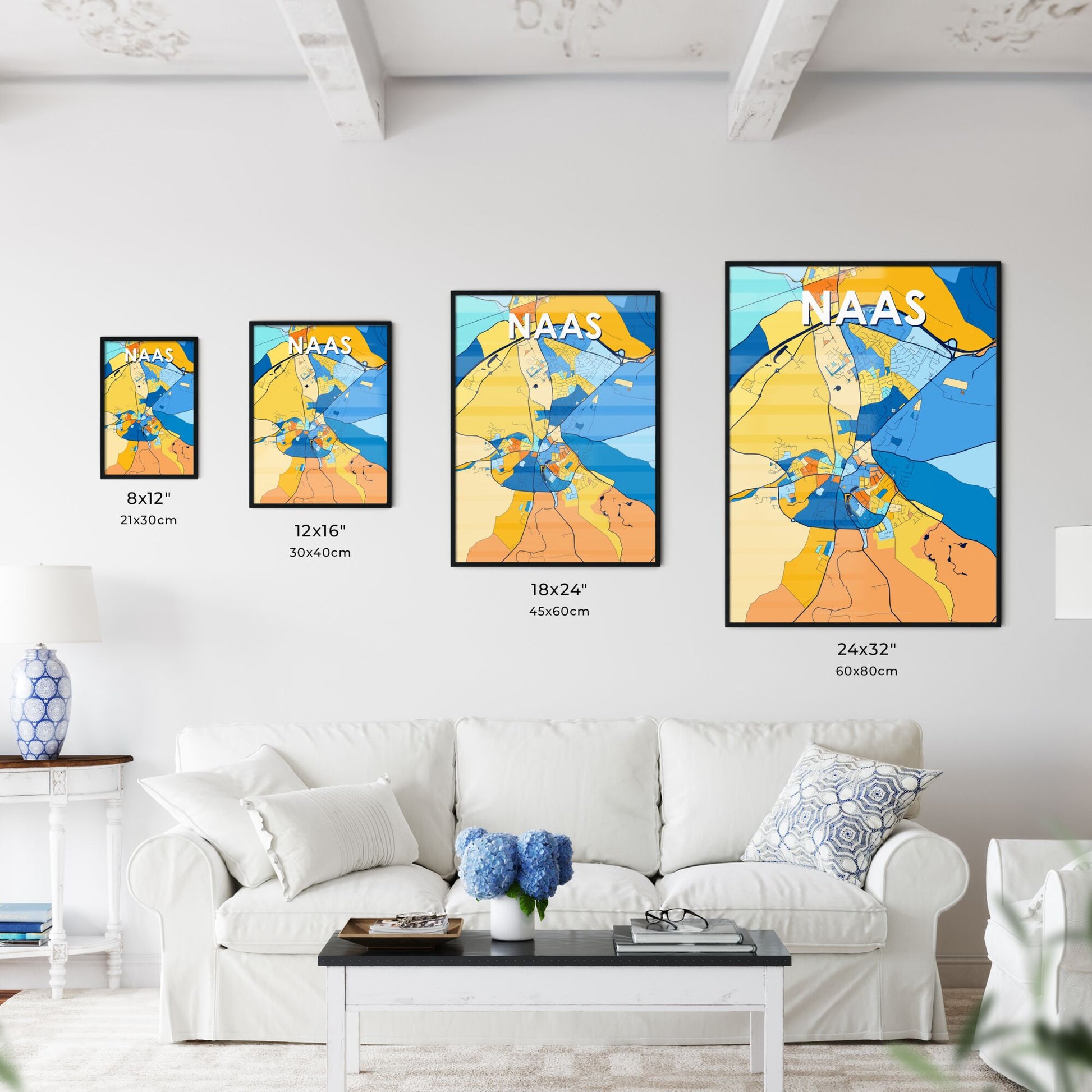 NAAS IRELAND Vibrant Colorful Art Map Poster Blue Orange