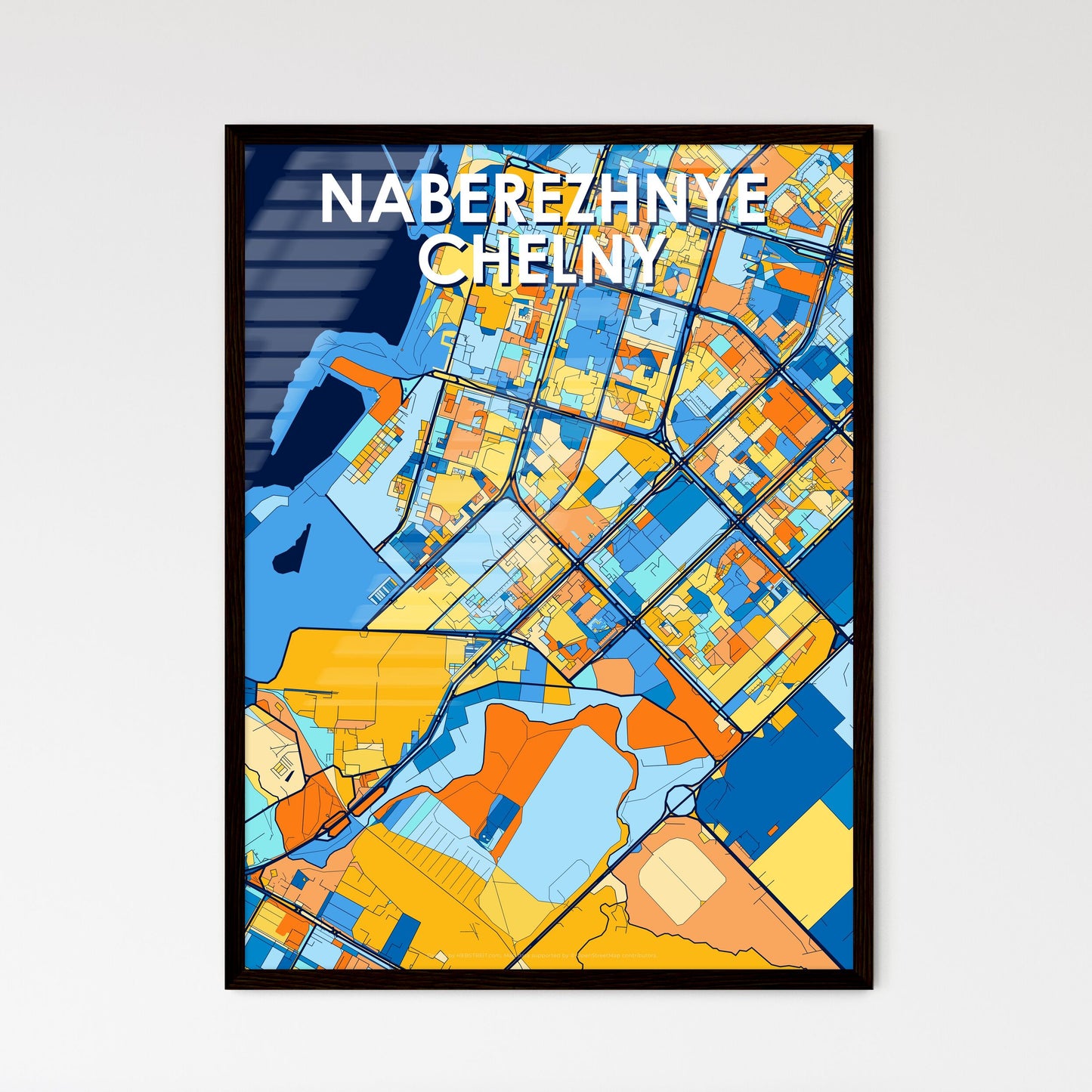 NABEREZHNYE CHELNY RUSSIA Vibrant Colorful Art Map Poster Blue Orange