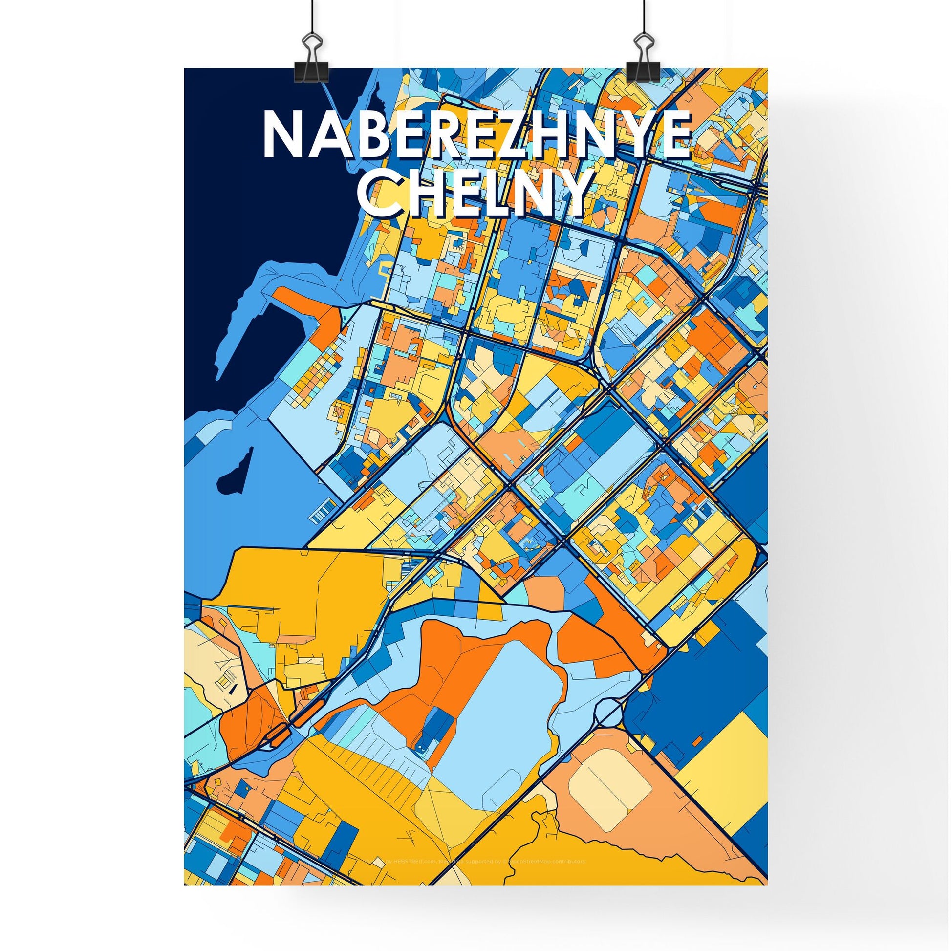 NABEREZHNYE CHELNY RUSSIA Vibrant Colorful Art Map Poster Blue Orange