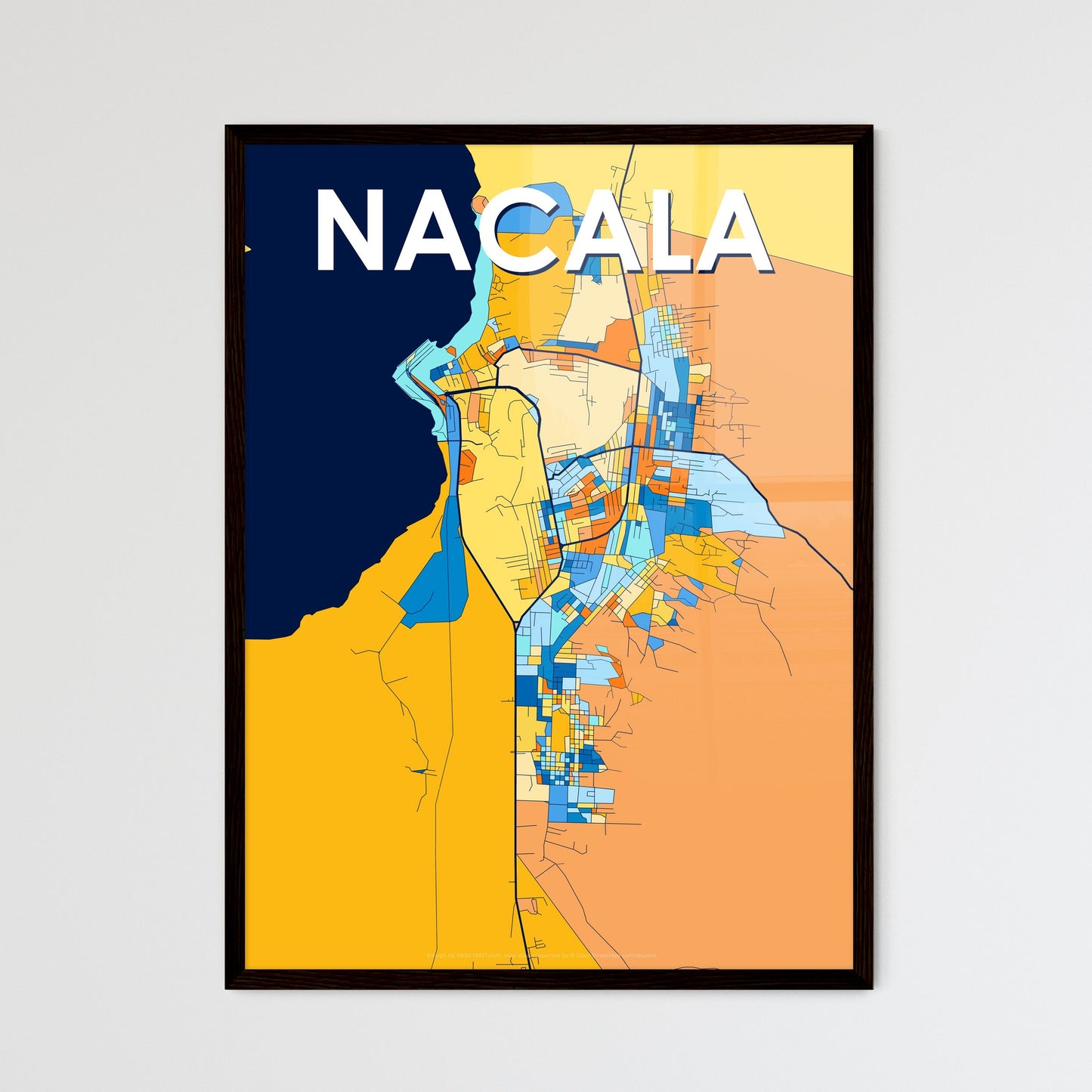 NACALA MOZAMBIQUE Vibrant Colorful Art Map Poster Blue Orange