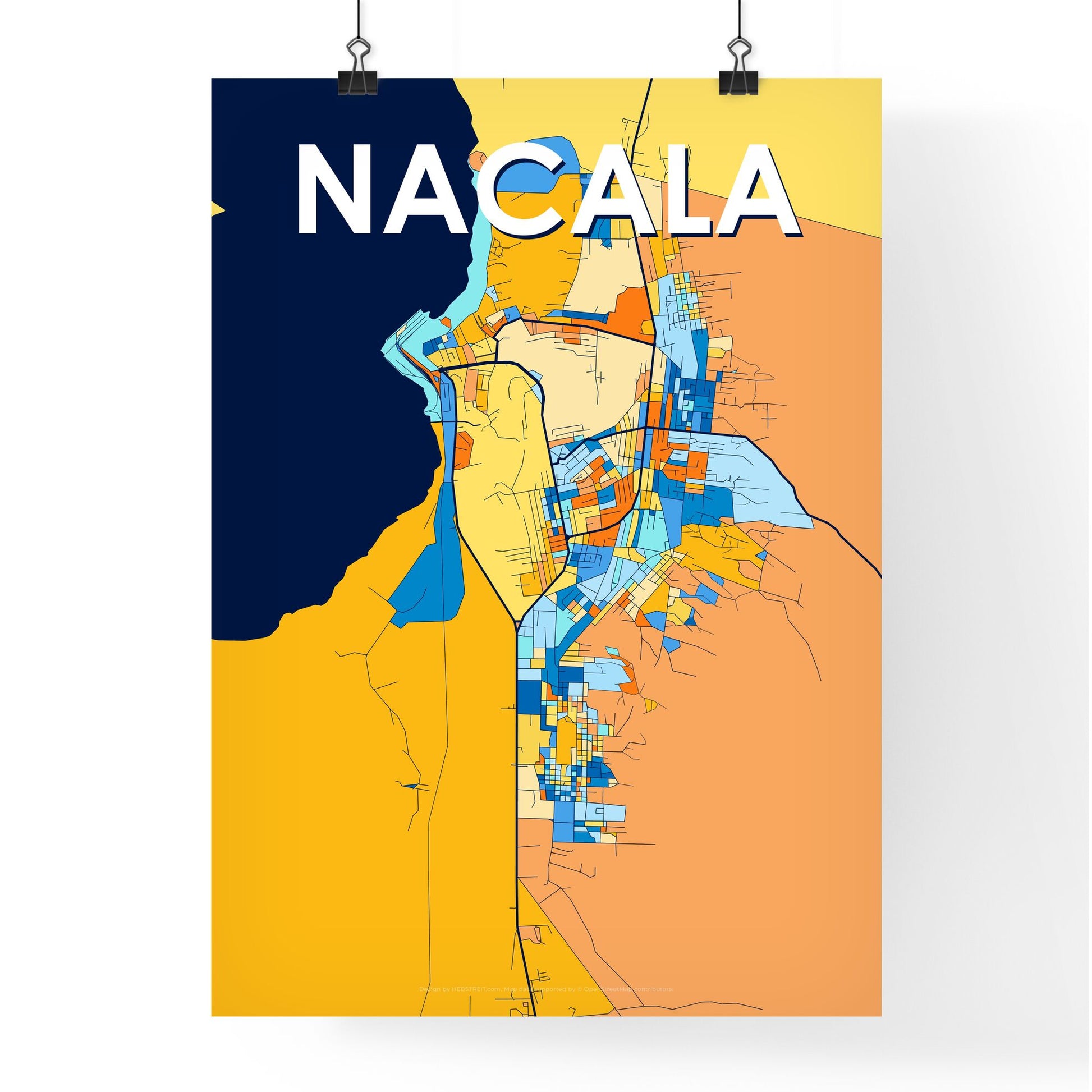 NACALA MOZAMBIQUE Vibrant Colorful Art Map Poster Blue Orange