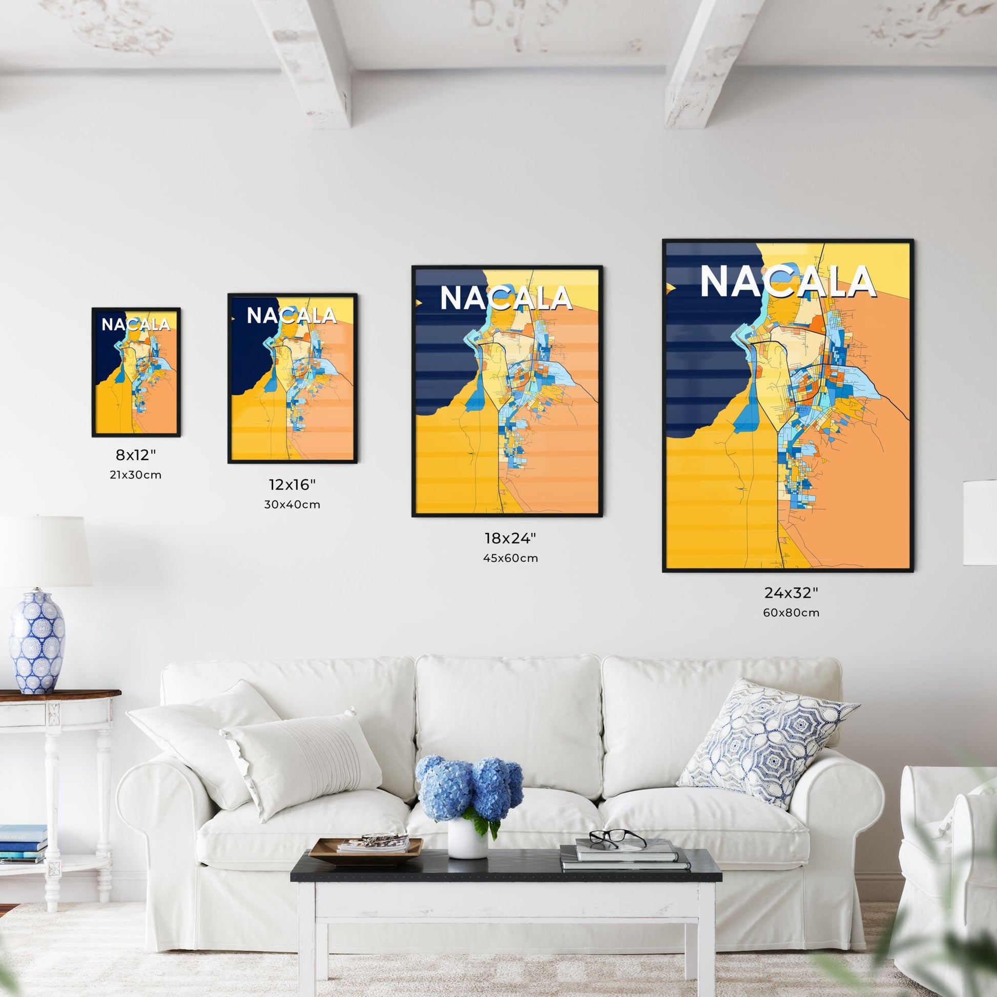 NACALA MOZAMBIQUE Vibrant Colorful Art Map Poster Blue Orange