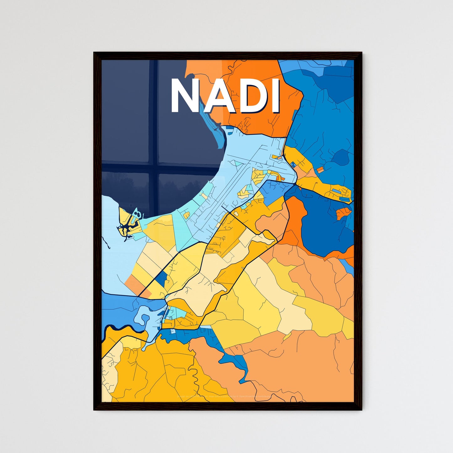 NADI FIJI Vibrant Colorful Art Map Poster Blue Orange