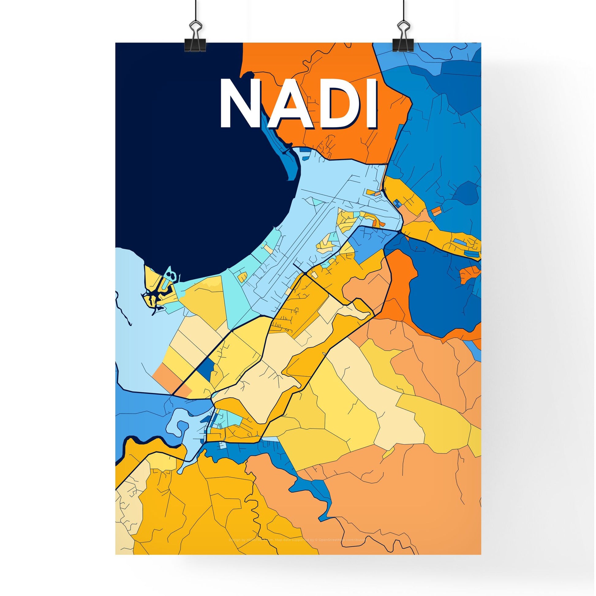 NADI FIJI Vibrant Colorful Art Map Poster Blue Orange