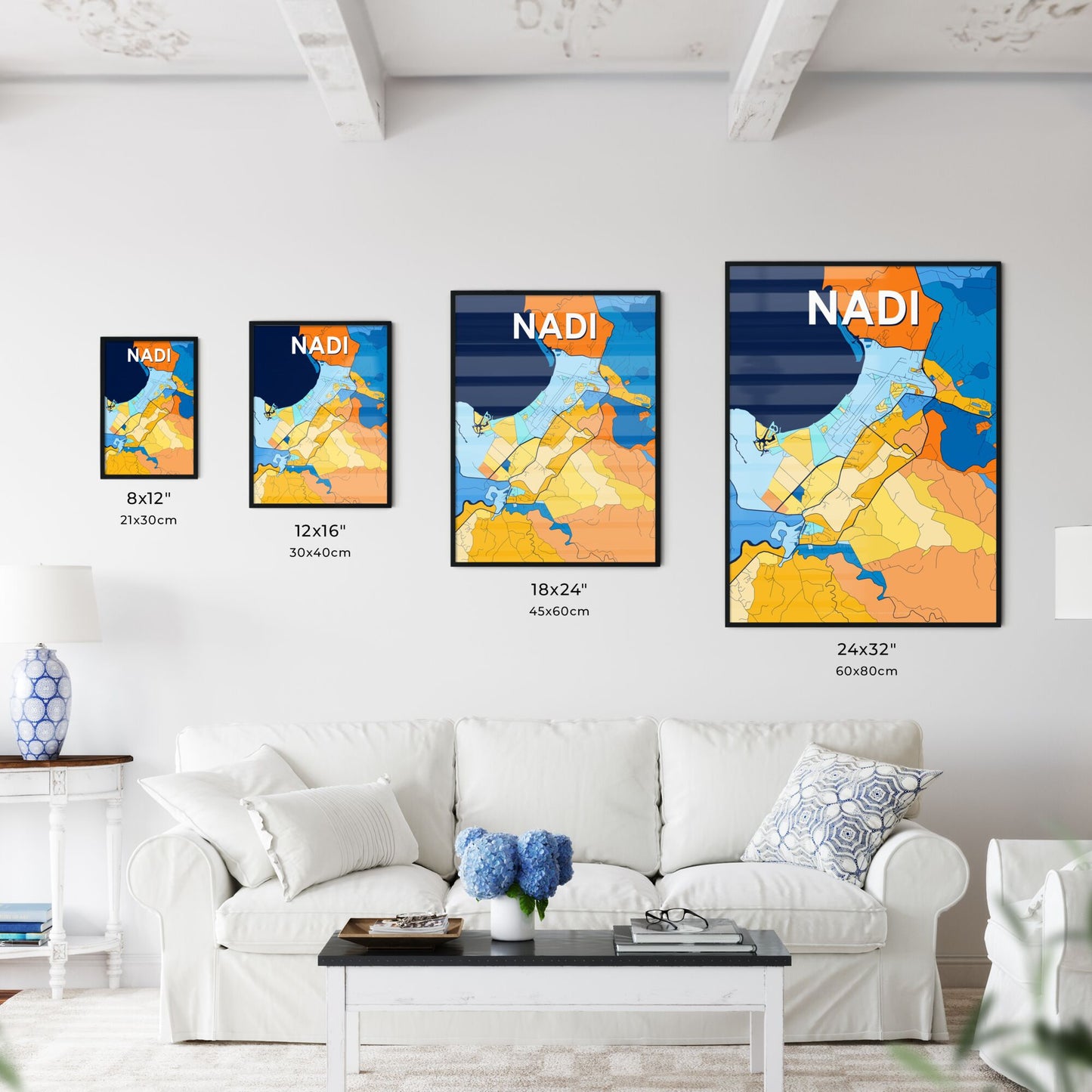 NADI FIJI Vibrant Colorful Art Map Poster Blue Orange