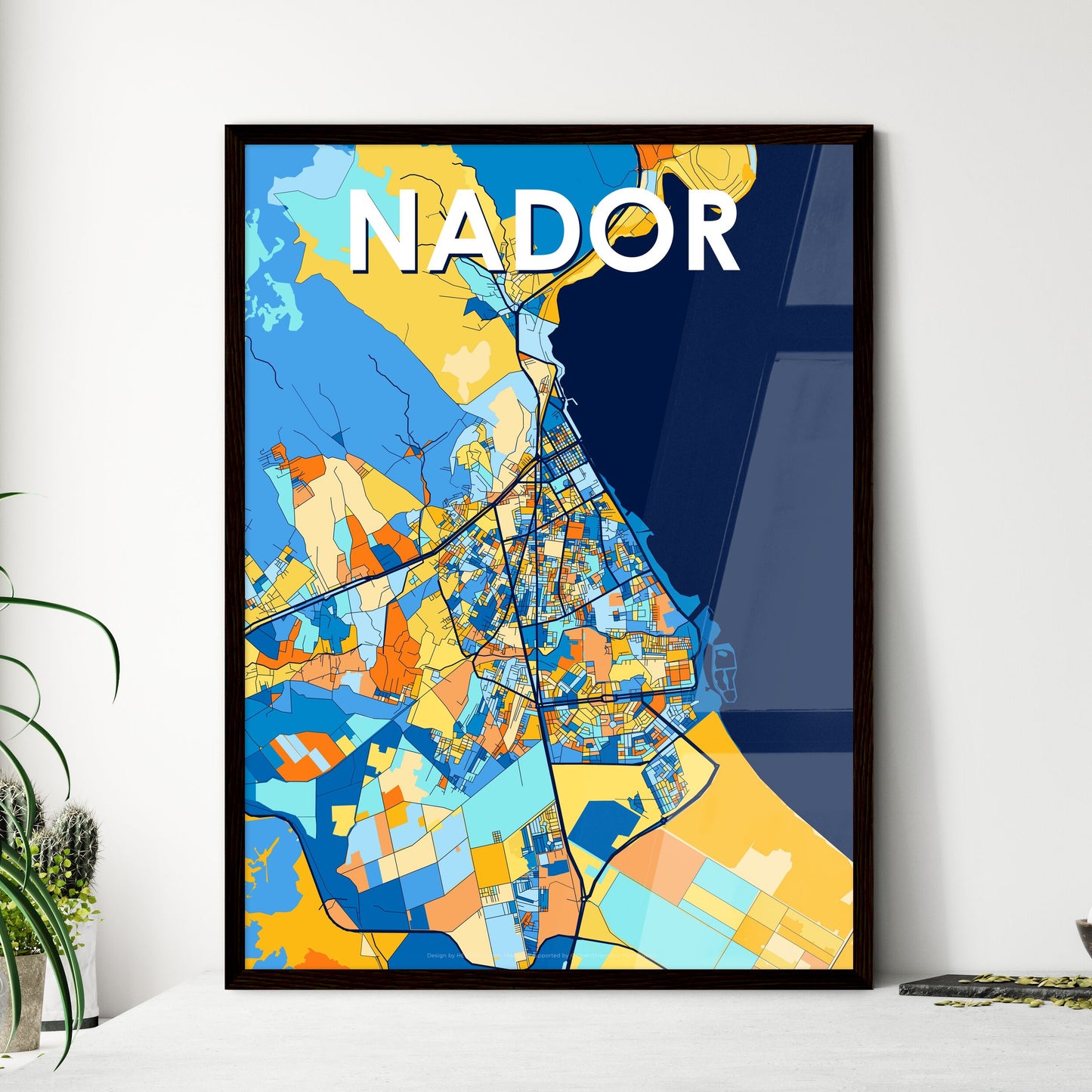NADOR MOROCCO Vibrant Colorful Art Map Poster Blue Orange