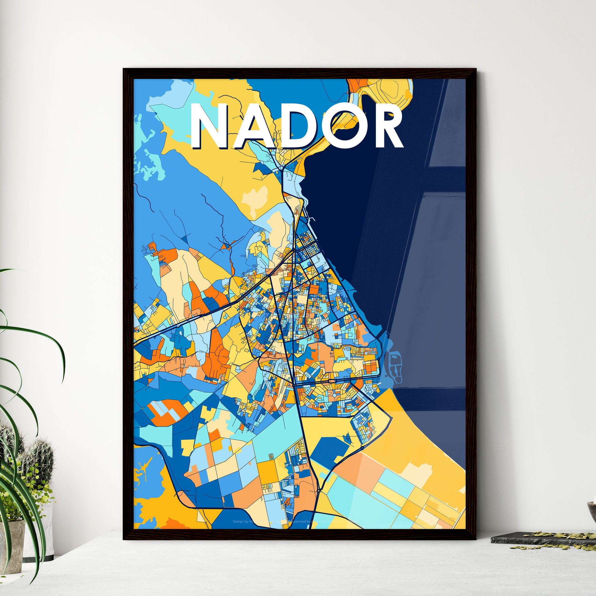 NADOR MOROCCO Vibrant Colorful Art Map Poster Blue Orange