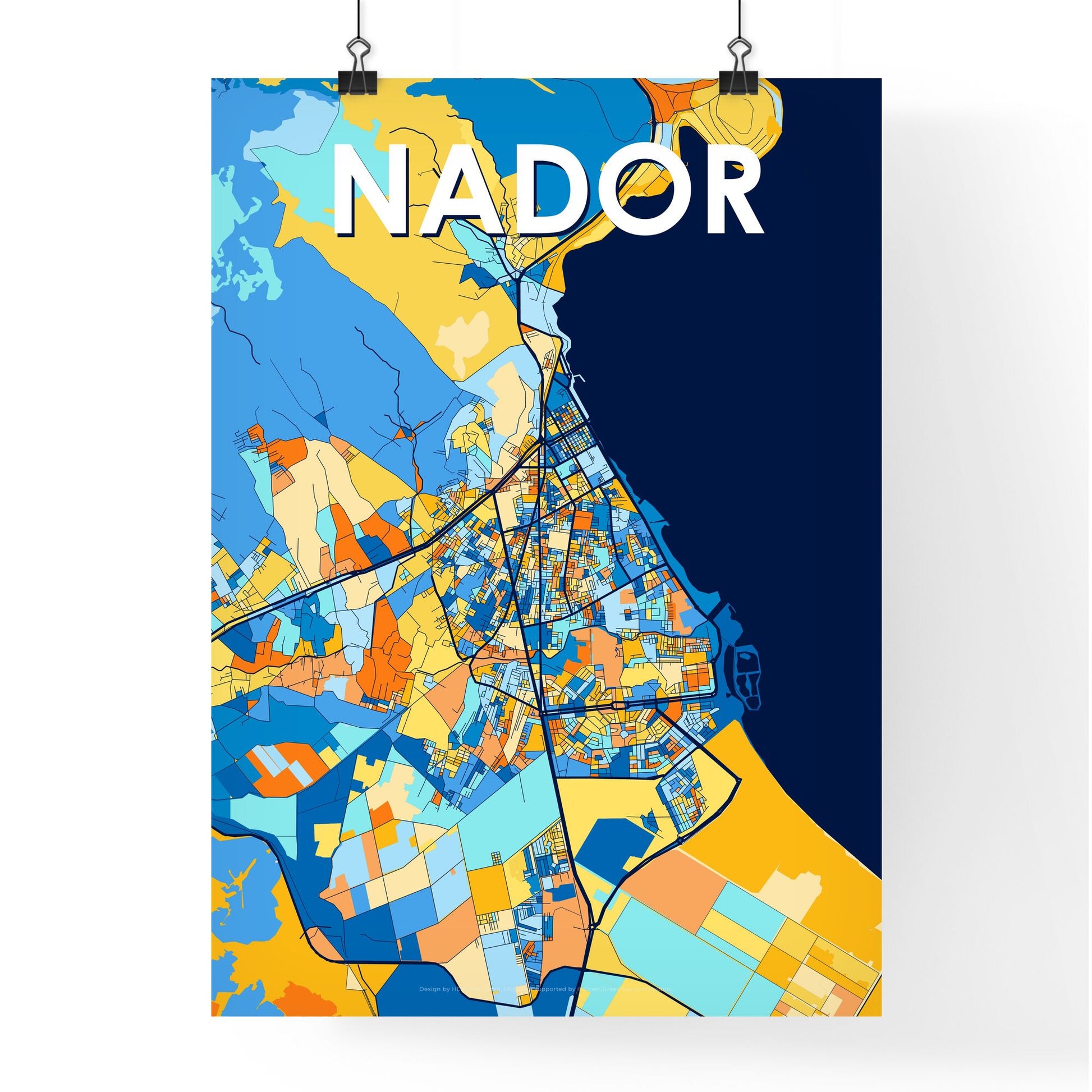 NADOR MOROCCO Vibrant Colorful Art Map Poster Blue Orange