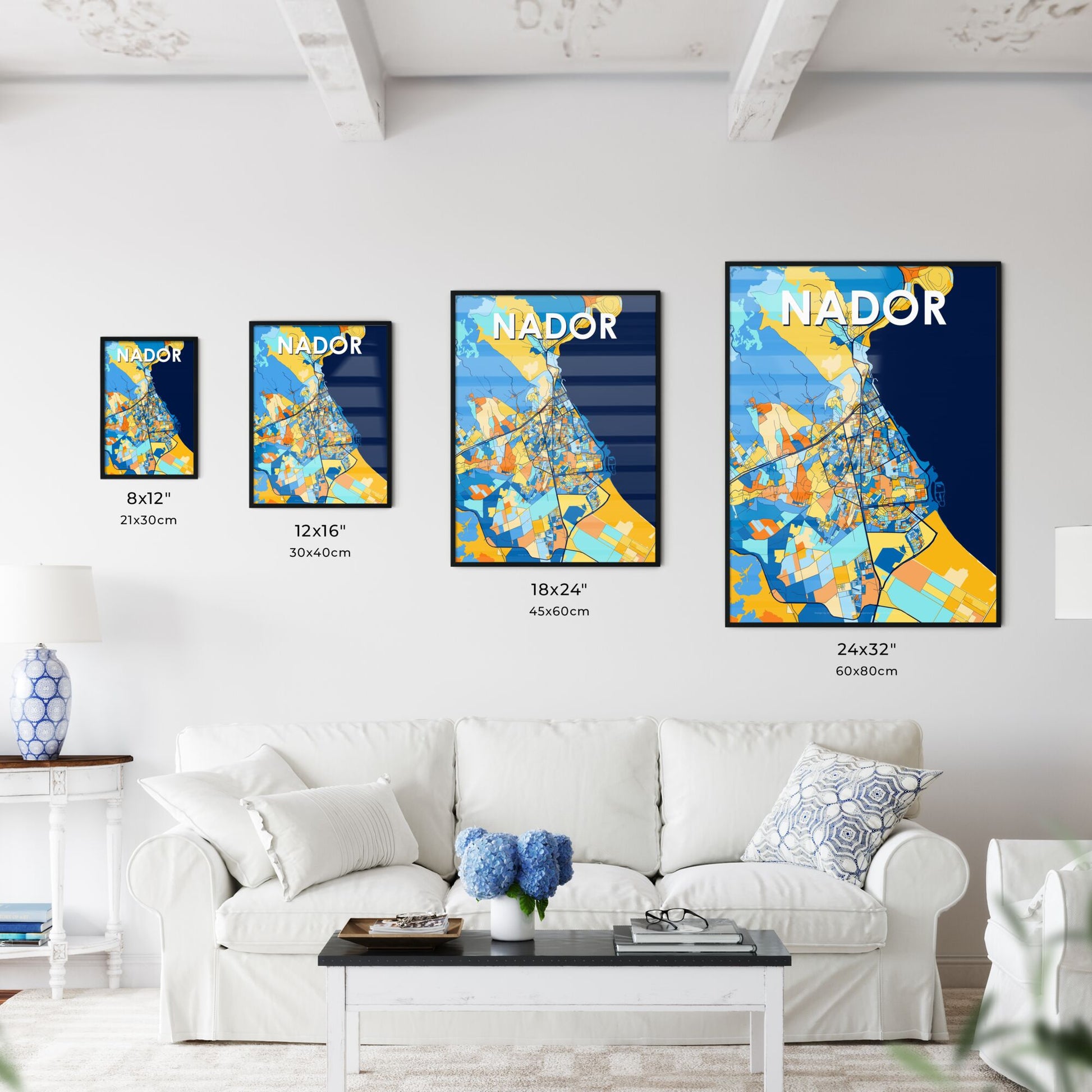 NADOR MOROCCO Vibrant Colorful Art Map Poster Blue Orange