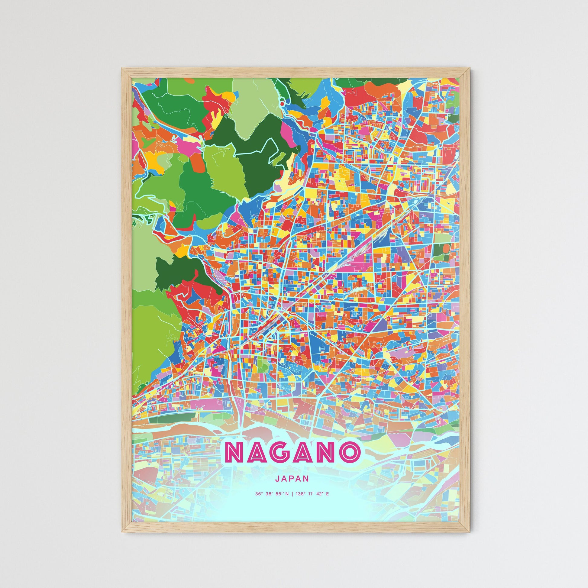 Colorful Nagano Japan Fine Art Map Crazy Colors