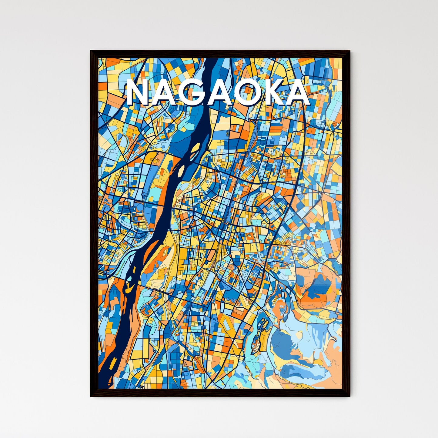 NAGAOKA JAPAN Vibrant Colorful Art Map Poster Blue Orange