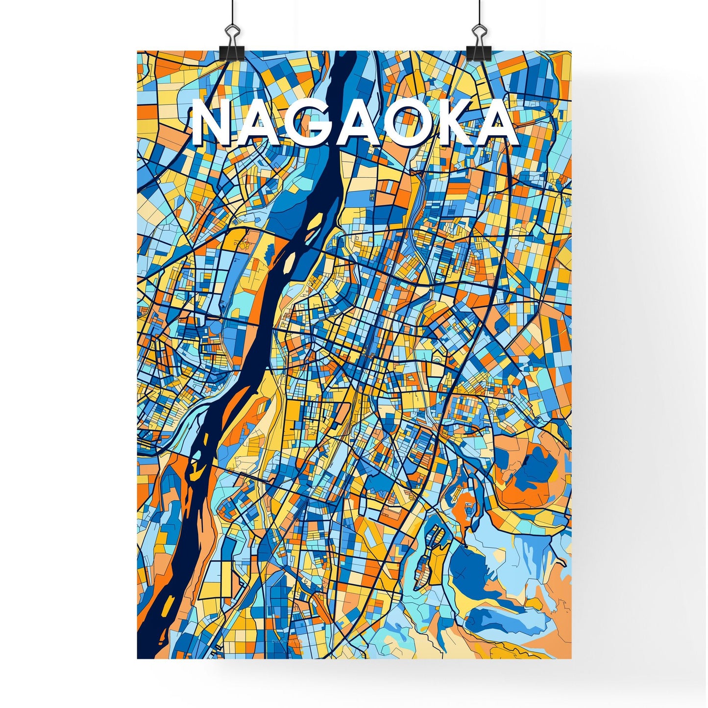 NAGAOKA JAPAN Vibrant Colorful Art Map Poster Blue Orange