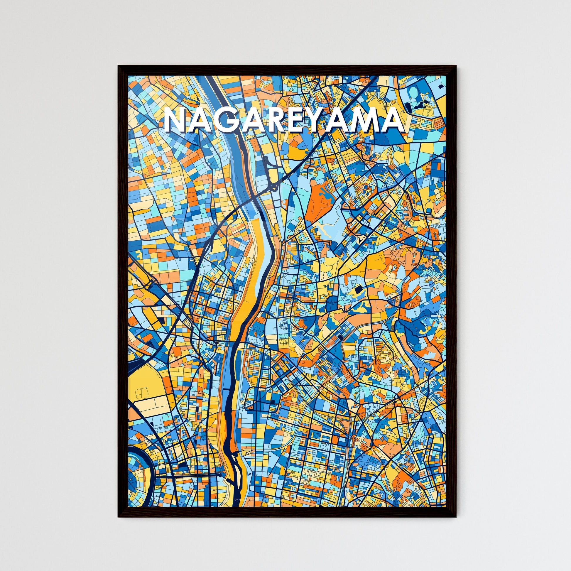 NAGAREYAMA JAPAN Vibrant Colorful Art Map Poster Blue Orange