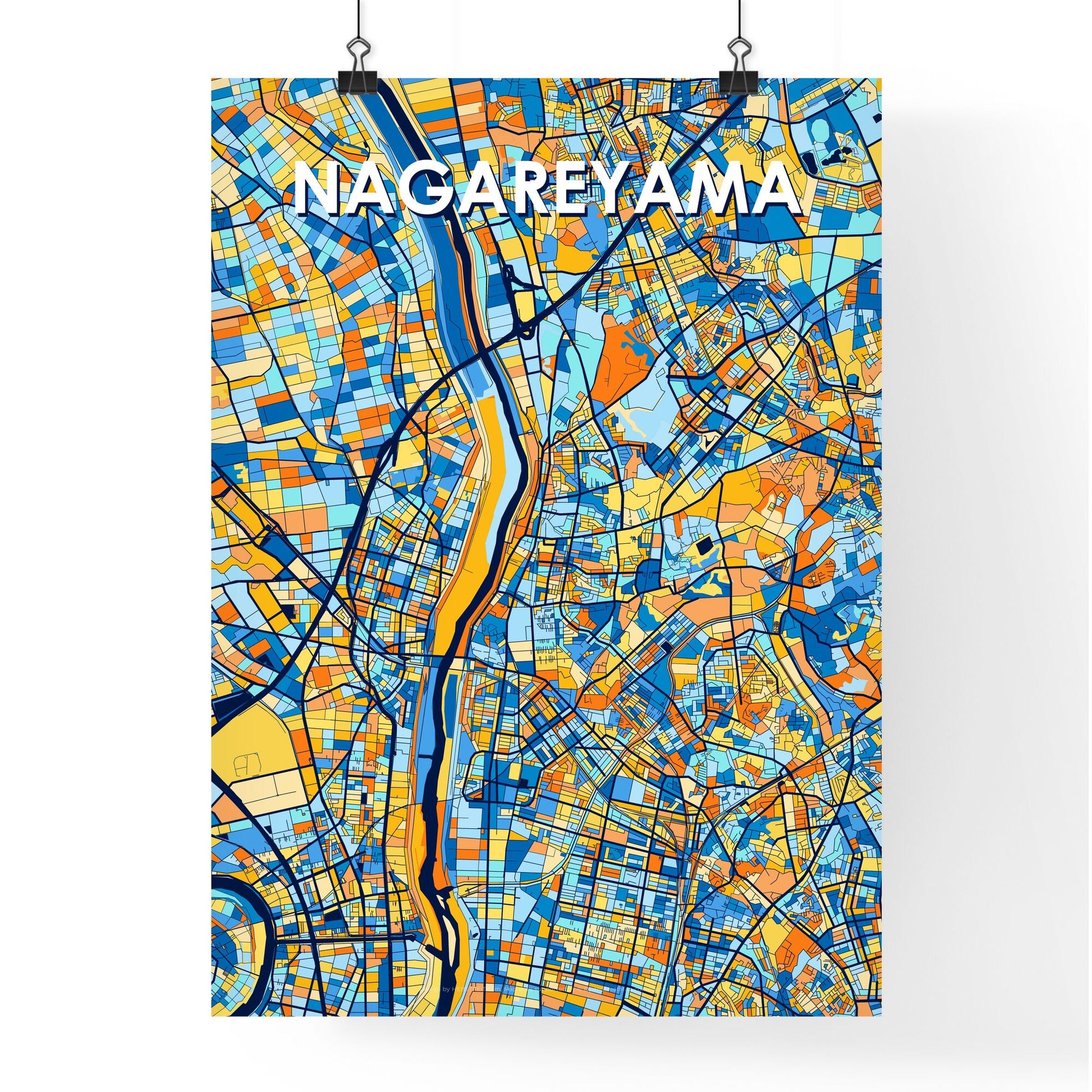 NAGAREYAMA JAPAN Vibrant Colorful Art Map Poster Blue Orange