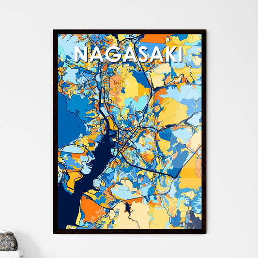 NAGASAKI JAPAN Vibrant Colorful Art Map Poster Blue Orange