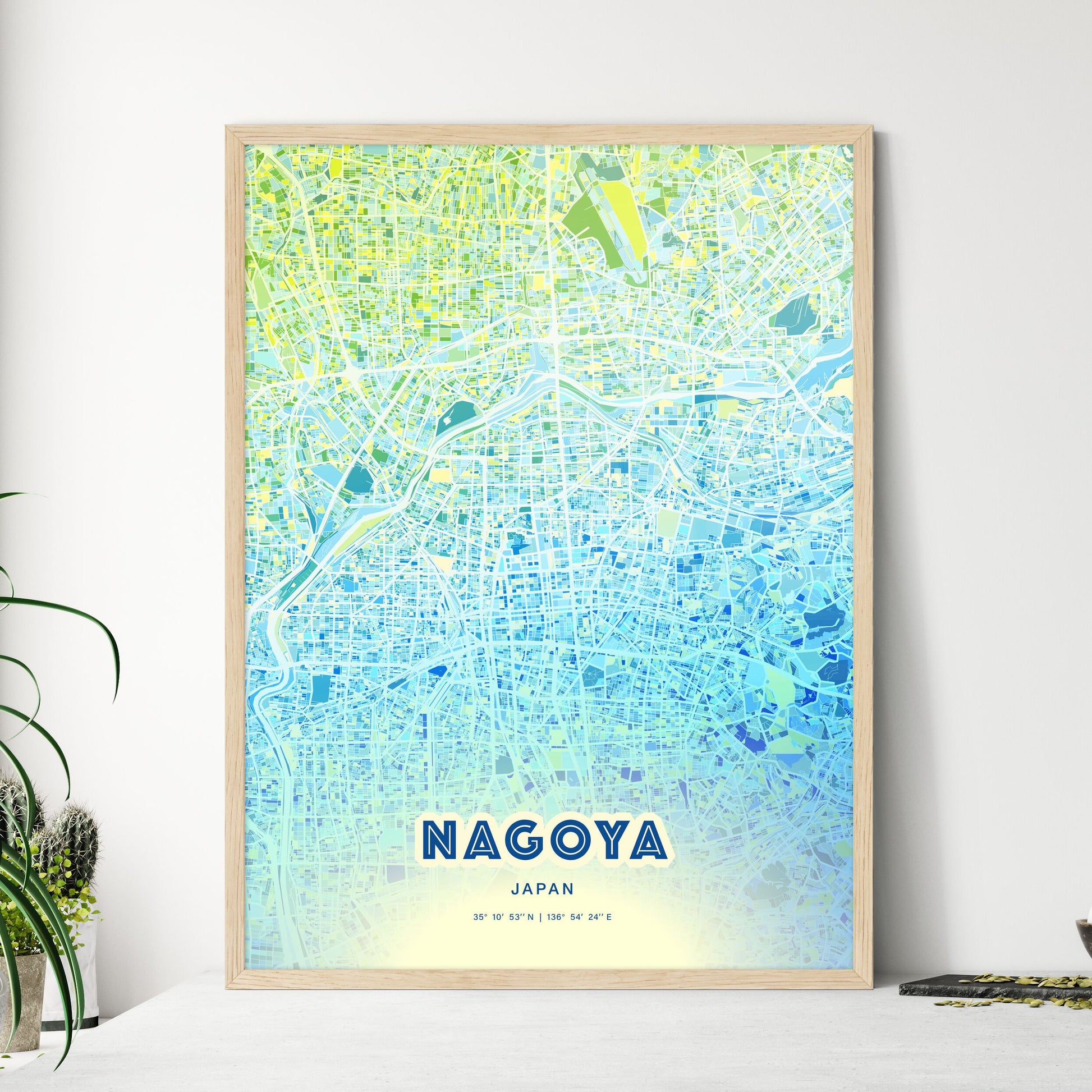 Colorful Nagoya Japan Fine Art Map Cool Blue