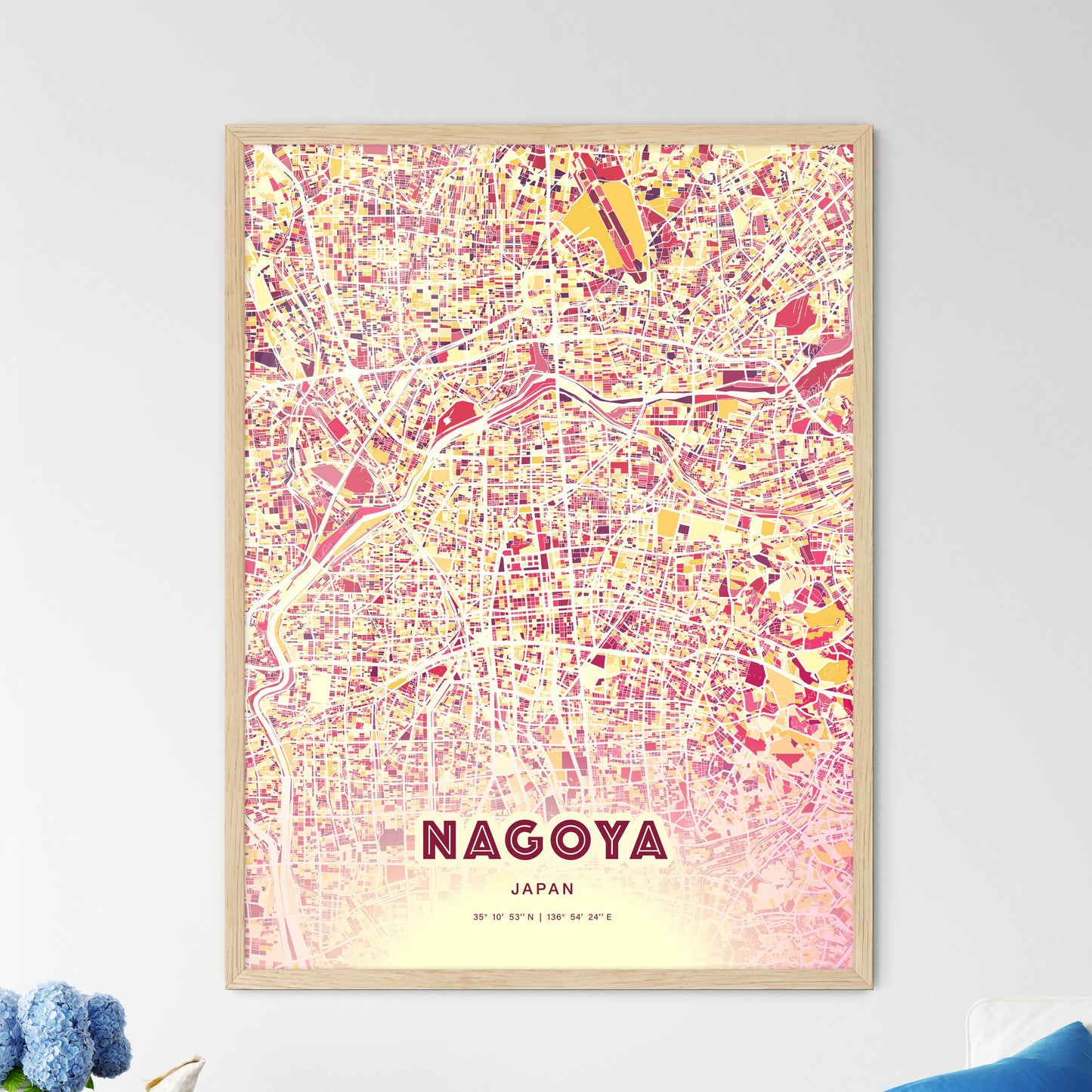 Colorful Nagoya Japan Fine Art Map Hot Red