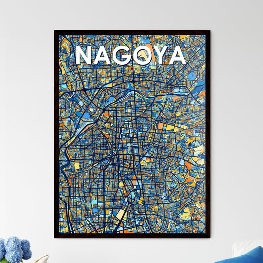 NAGOYA JAPAN Vibrant Colorful Art Map Poster Blue Orange