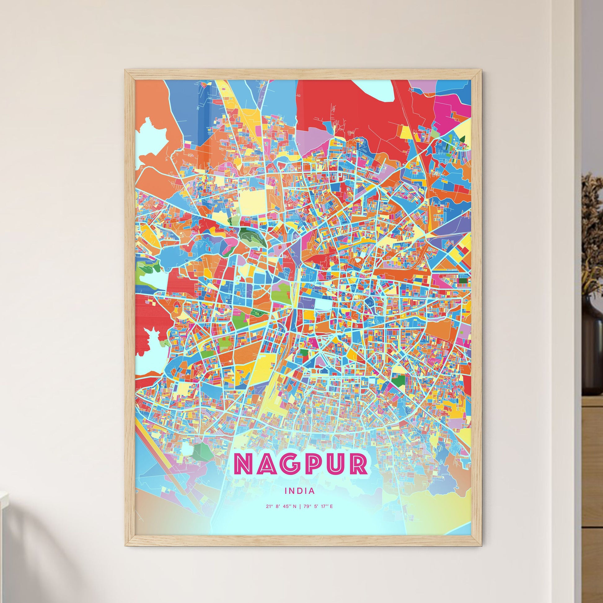 Colorful Nagpur India Fine Art Map Crazy Colors