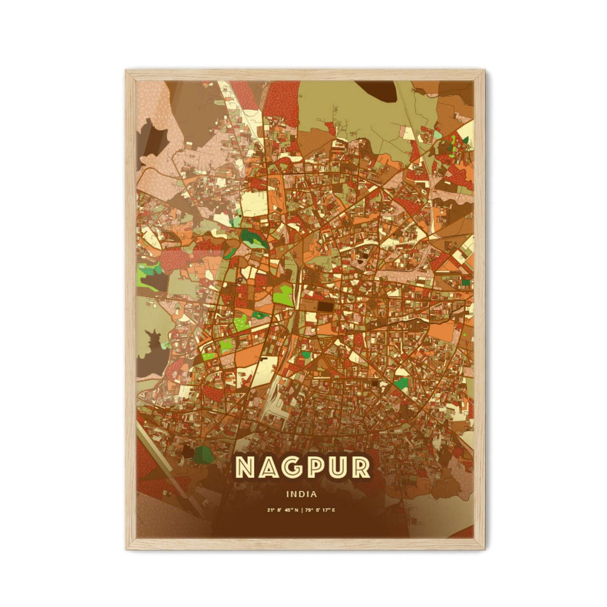 Colorful Nagpur India Fine Art Map Farmhouse