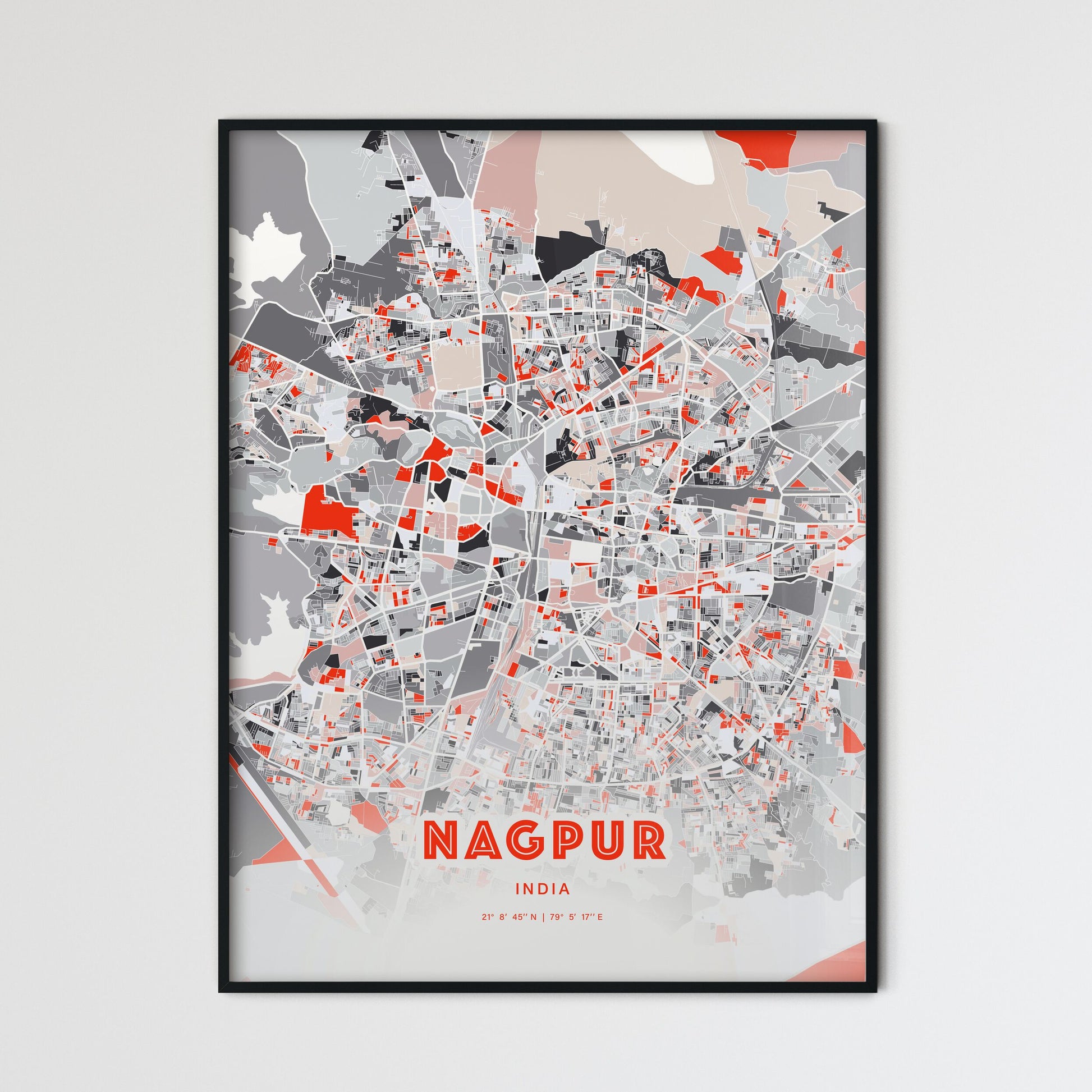 Colorful Nagpur India Fine Art Map Modern Expressive