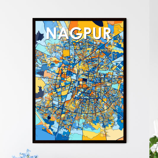 NAGPUR INDIA Vibrant Colorful Art Map Poster Blue Orange