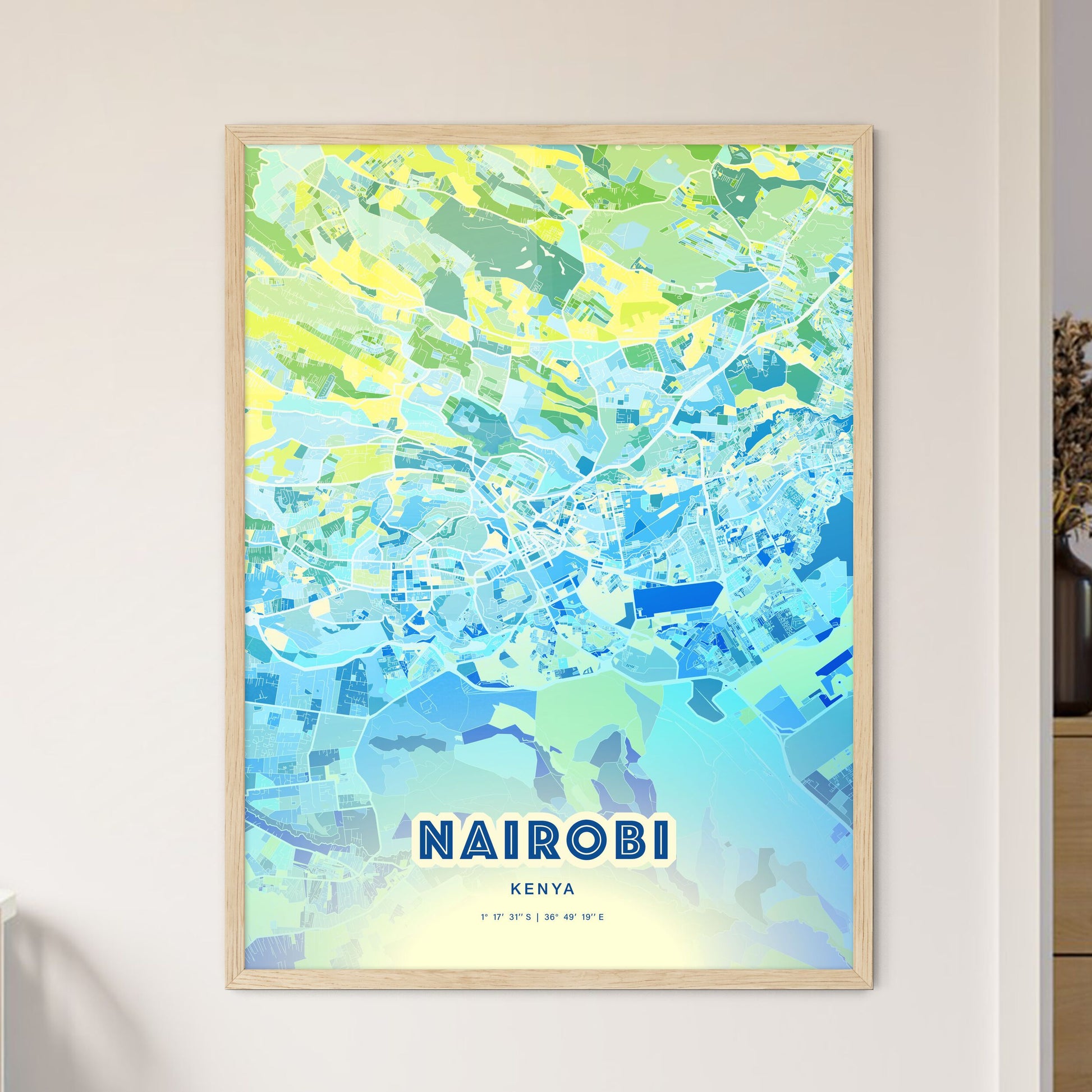 Colorful Nairobi Kenya Fine Art Map Cool Blue