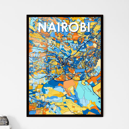 NAIROBI KENYA Vibrant Colorful Art Map Poster Blue Orange