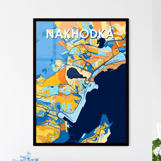 NAKHODKA RUSSIA Vibrant Colorful Art Map Poster Blue Orange