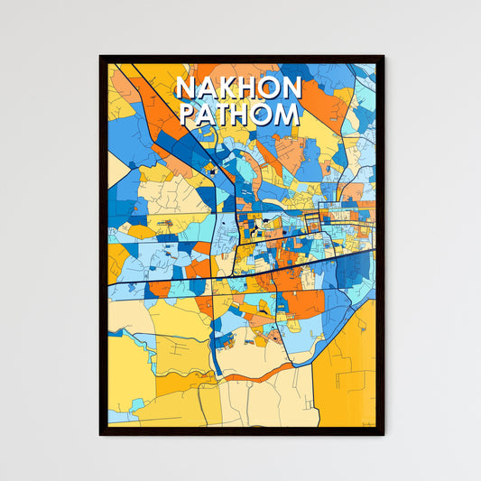 NAKHON PATHOM THAILAND Vibrant Colorful Art Map Poster Blue Orange