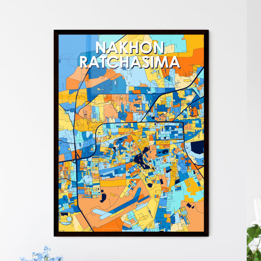 NAKHON RATCHASIMA THAILAND Vibrant Colorful Art Map Poster Blue Orange