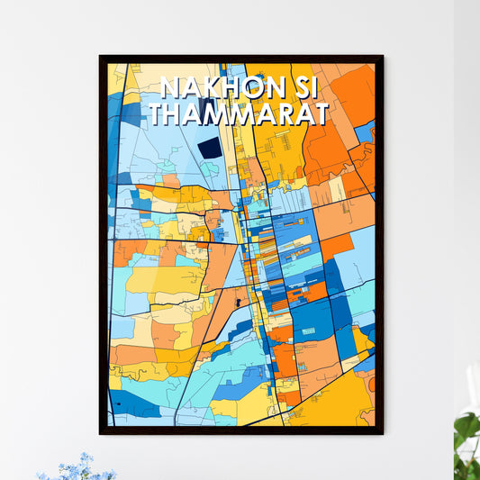 NAKHON SI THAMMARAT THAILAND Vibrant Colorful Art Map Poster Blue Orange