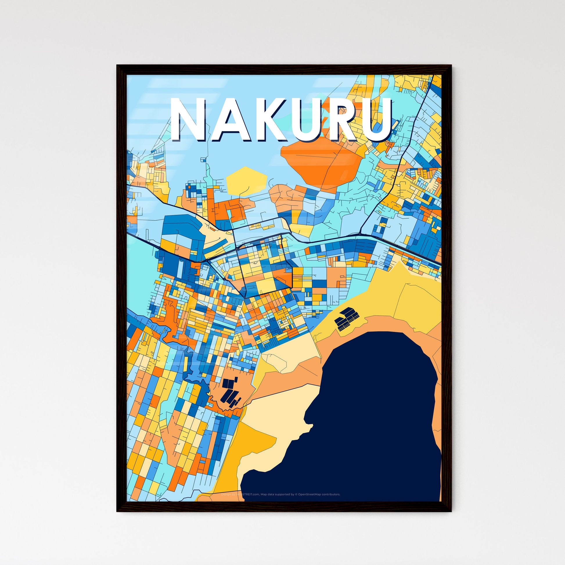 NAKURU KENYA Vibrant Colorful Art Map Poster Blue Orange