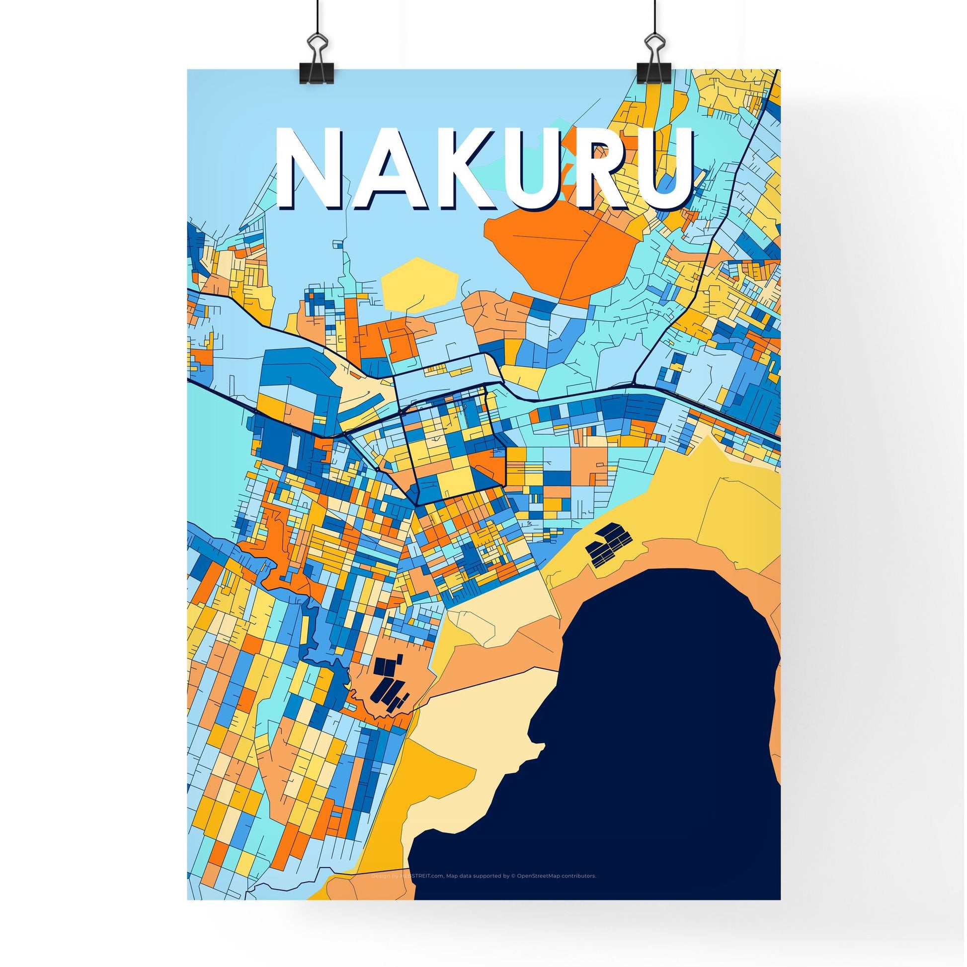 NAKURU KENYA Vibrant Colorful Art Map Poster Blue Orange