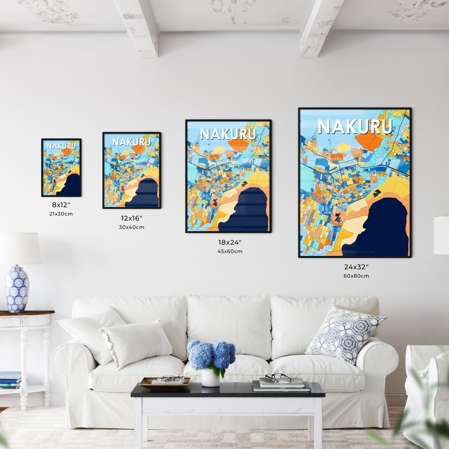 NAKURU KENYA Vibrant Colorful Art Map Poster Blue Orange