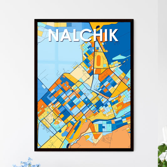 NALCHIK RUSSIA Vibrant Colorful Art Map Poster Blue Orange