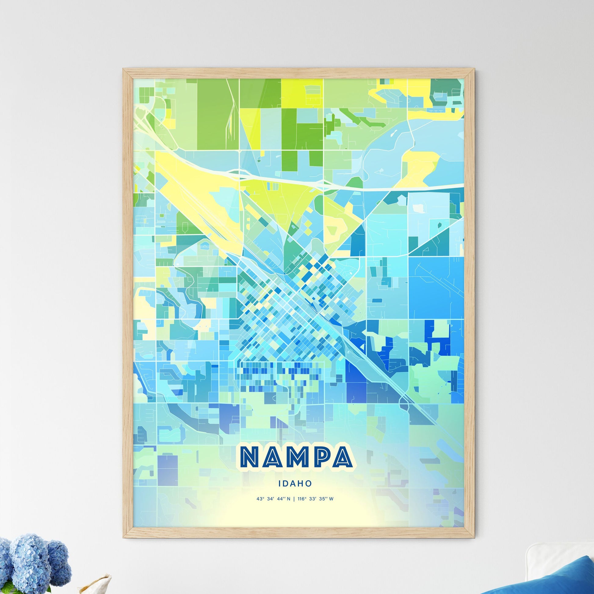 Colorful Nampa Idaho Fine Art Map Cool Blue