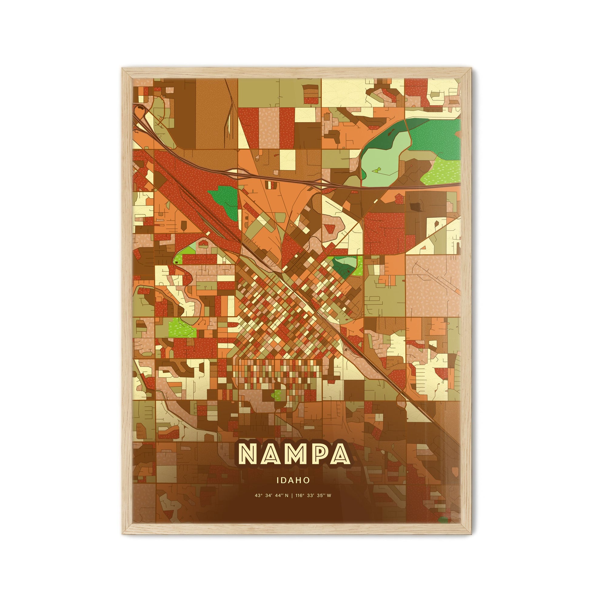 Colorful Nampa Idaho Fine Art Map Farmhouse