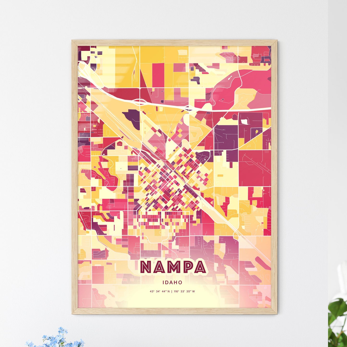 Colorful Nampa Idaho Fine Art Map Hot Red