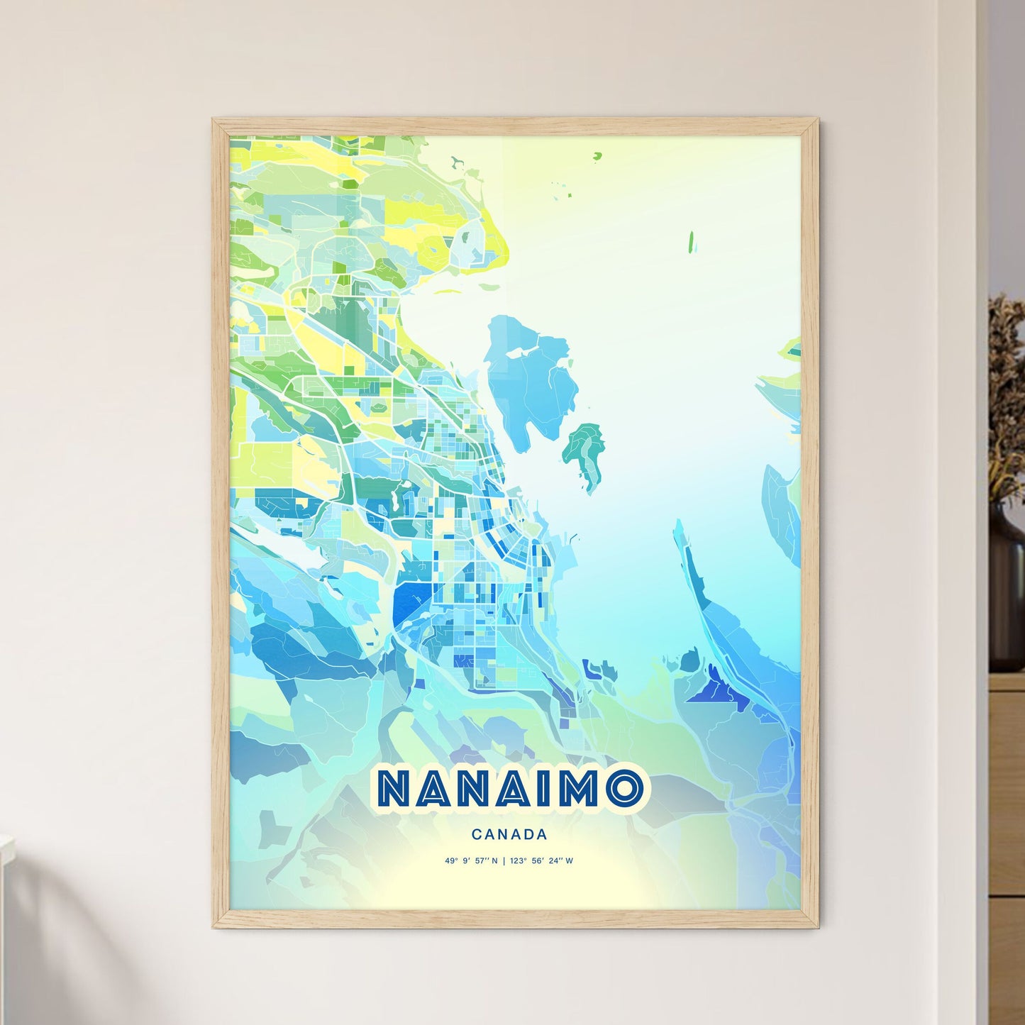 Colorful Nanaimo Canada Fine Art Map Cool Blue