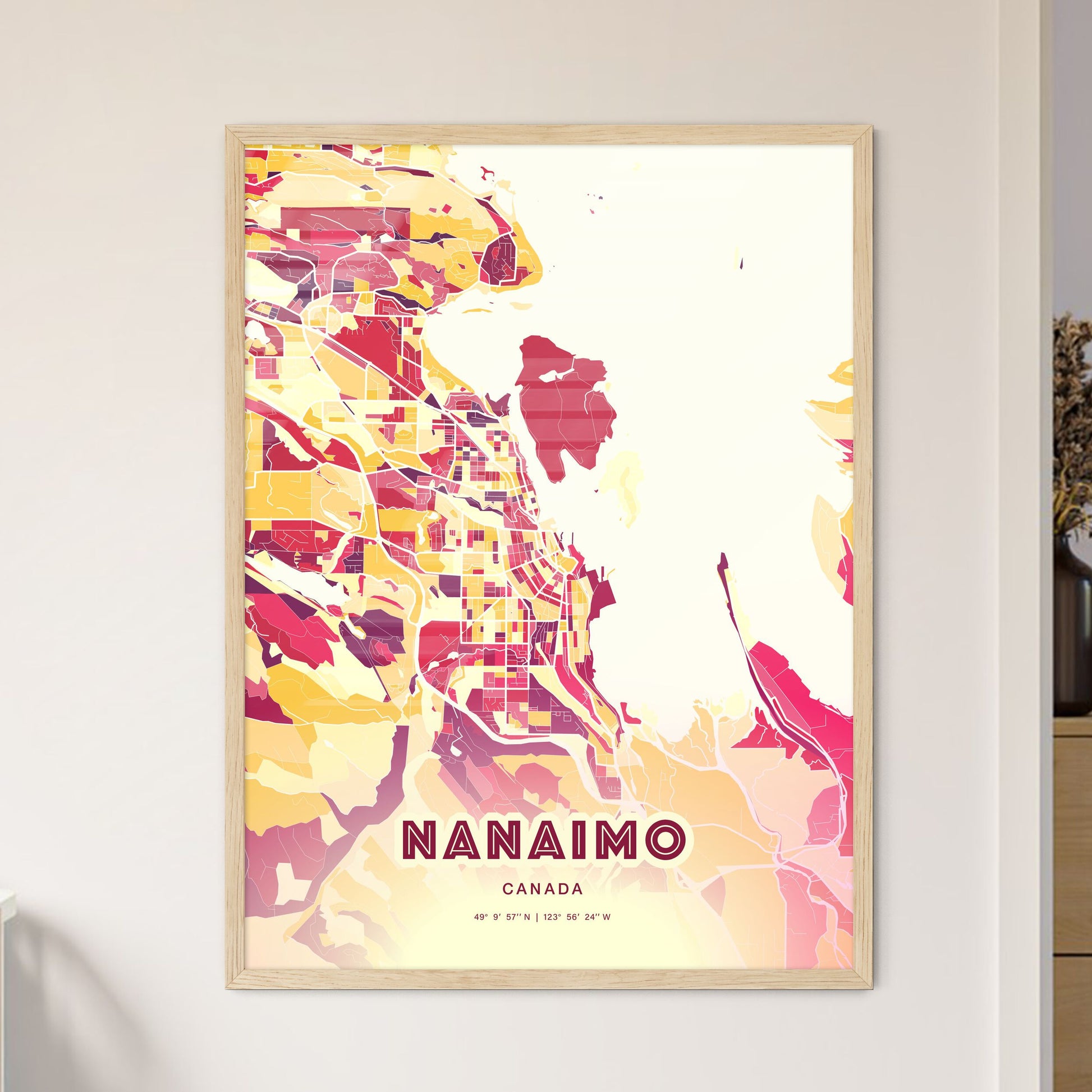 Colorful Nanaimo Canada Fine Art Map Hot Red