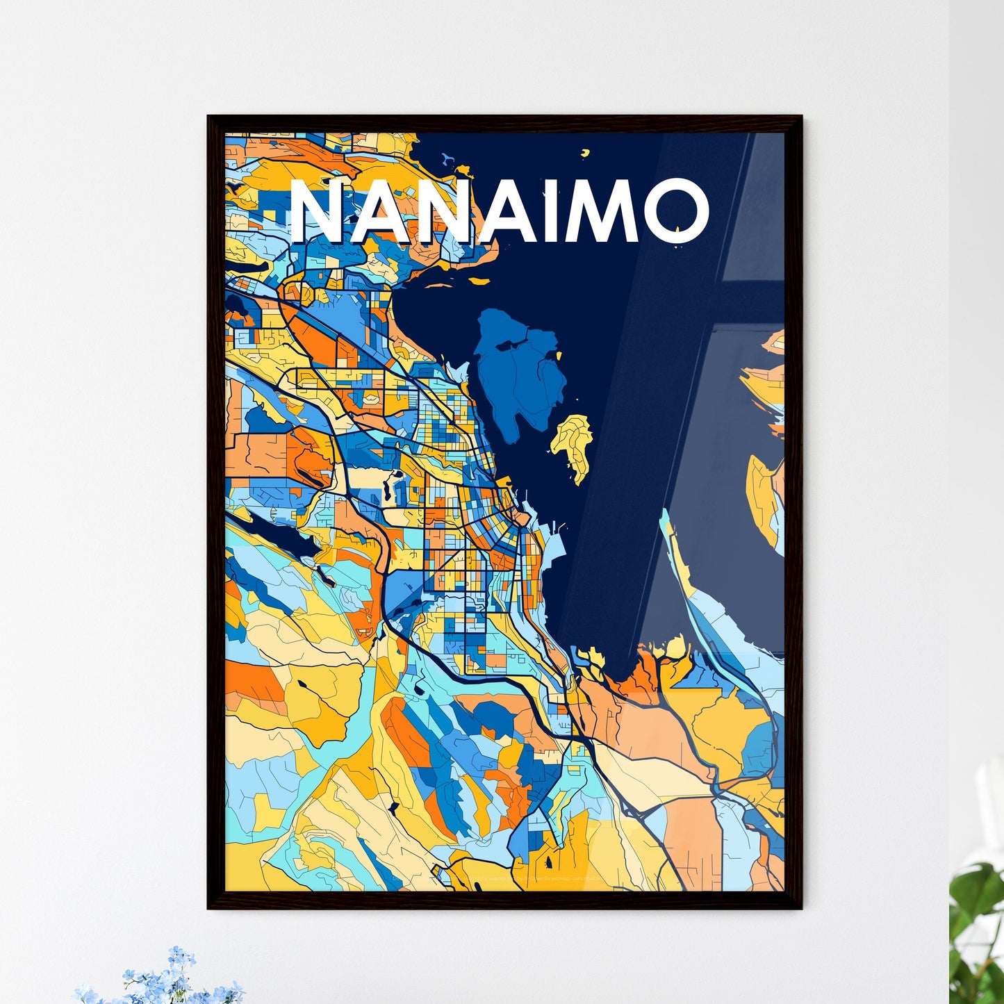 NANAIMO CANADA Vibrant Colorful Art Map Poster Blue Orange