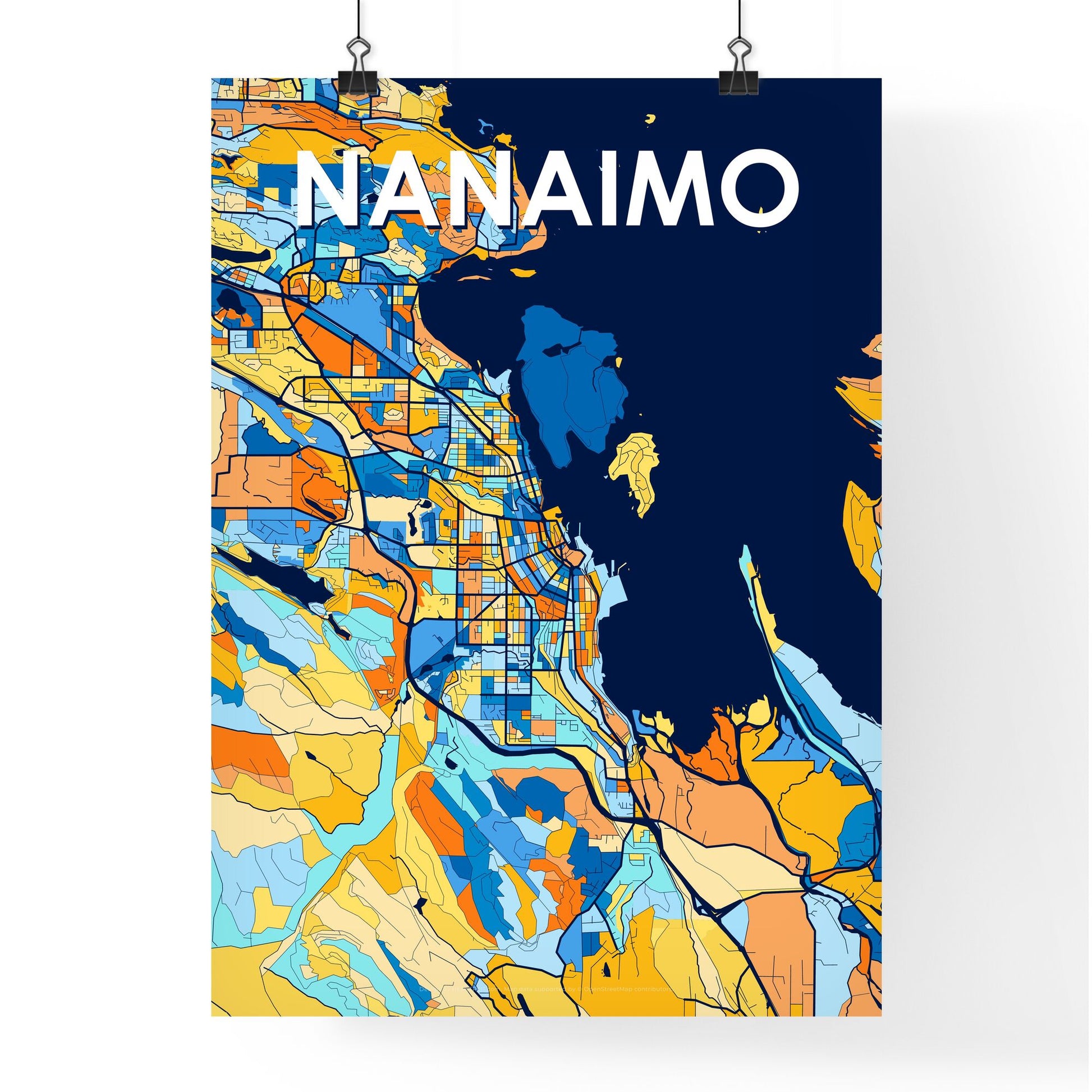 NANAIMO CANADA Vibrant Colorful Art Map Poster Blue Orange