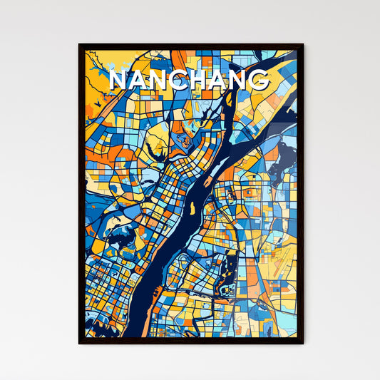 NANCHANG CHINA Vibrant Colorful Art Map Poster Blue Orange