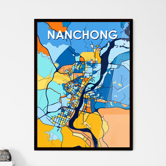 NANCHONG CHINA Vibrant Colorful Art Map Poster Blue Orange