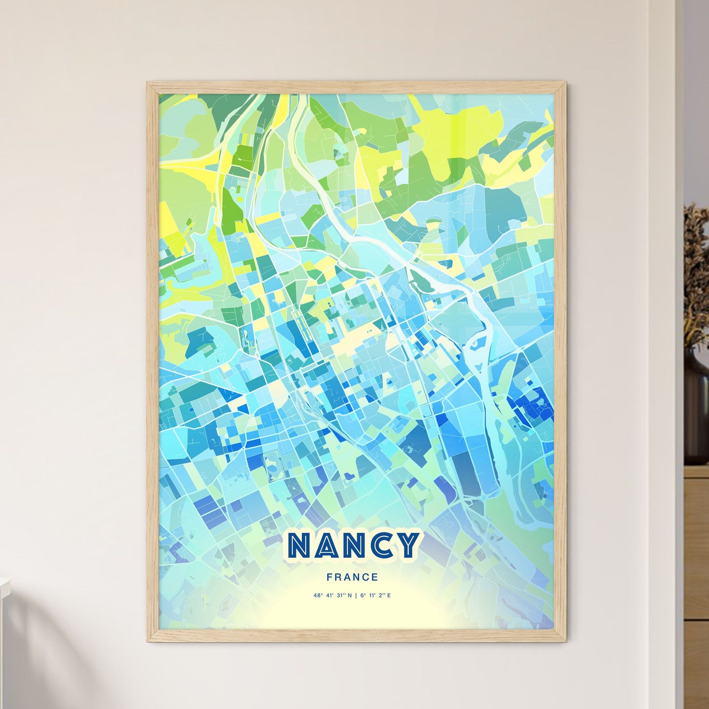 Colorful Nancy France Fine Art Map Cool Blue