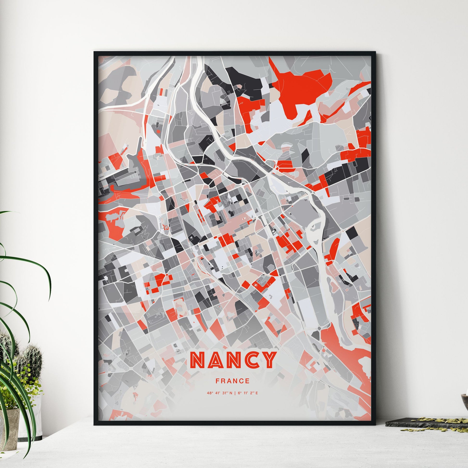 Colorful Nancy France Fine Art Map Modern Expressive