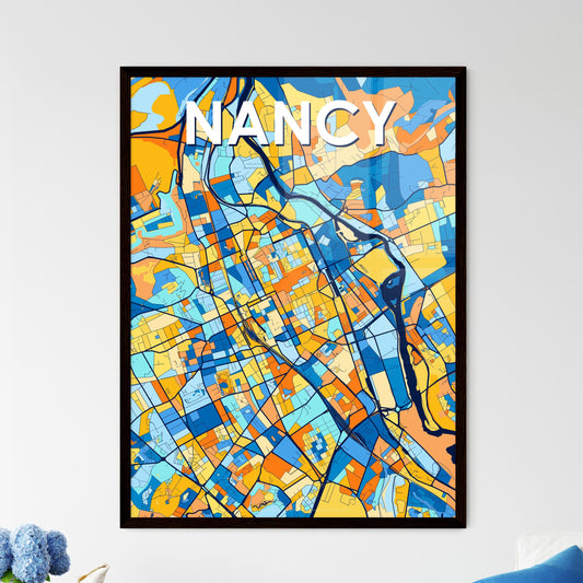 NANCY FRANCE Vibrant Colorful Art Map Poster Blue Orange