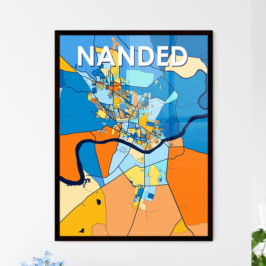 NANDED INDIA Vibrant Colorful Art Map Poster Blue Orange