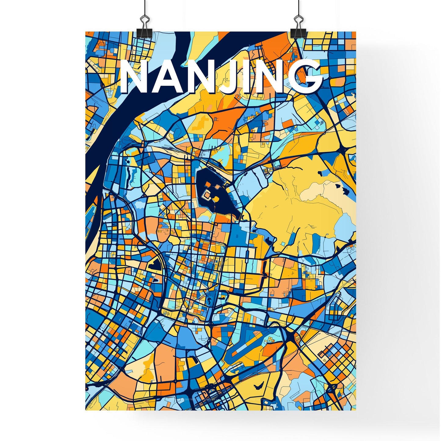 NANJING CHINA Vibrant Colorful Art Map Poster